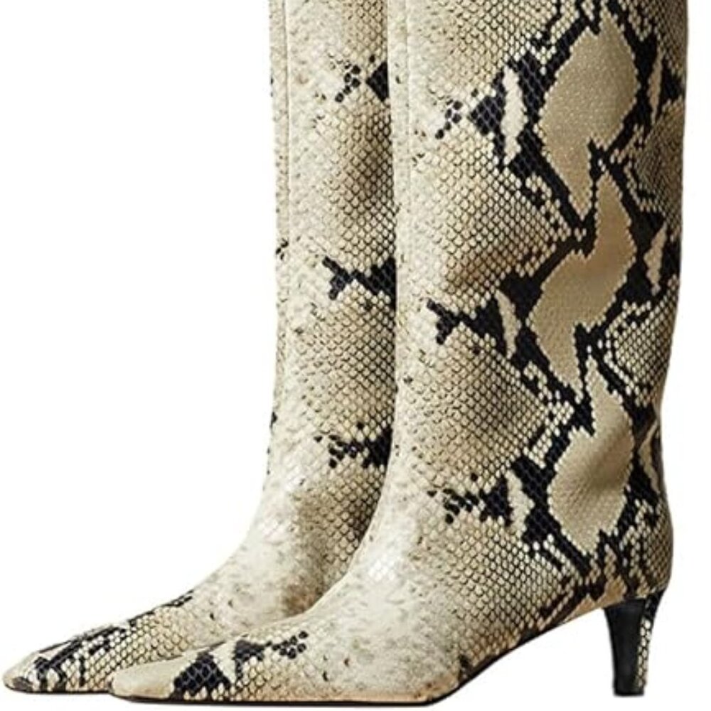 Women Knee High Boots Closed Square Toe Low Kitten Heel size 8